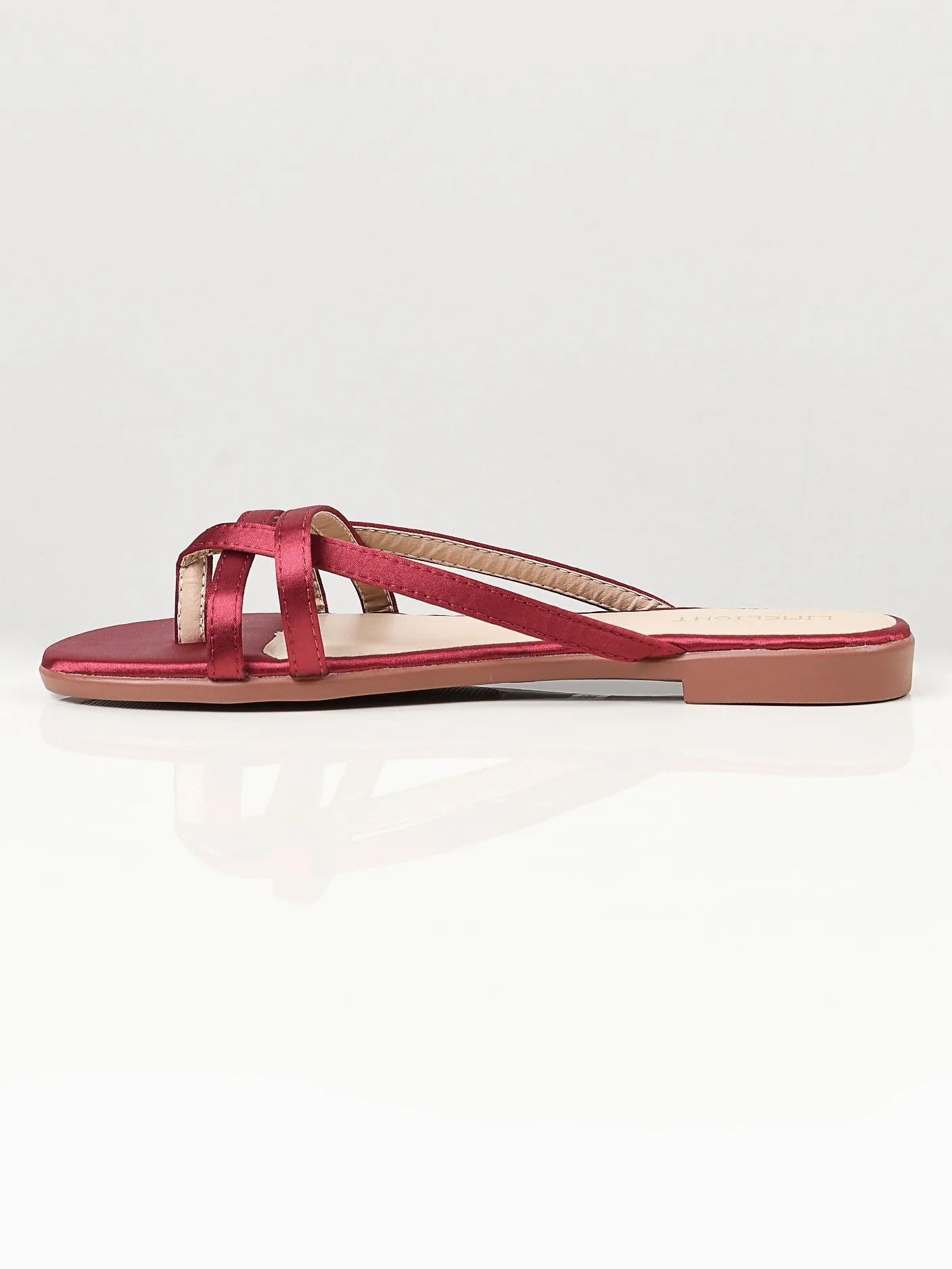 Satin Strap Flats - Maroon