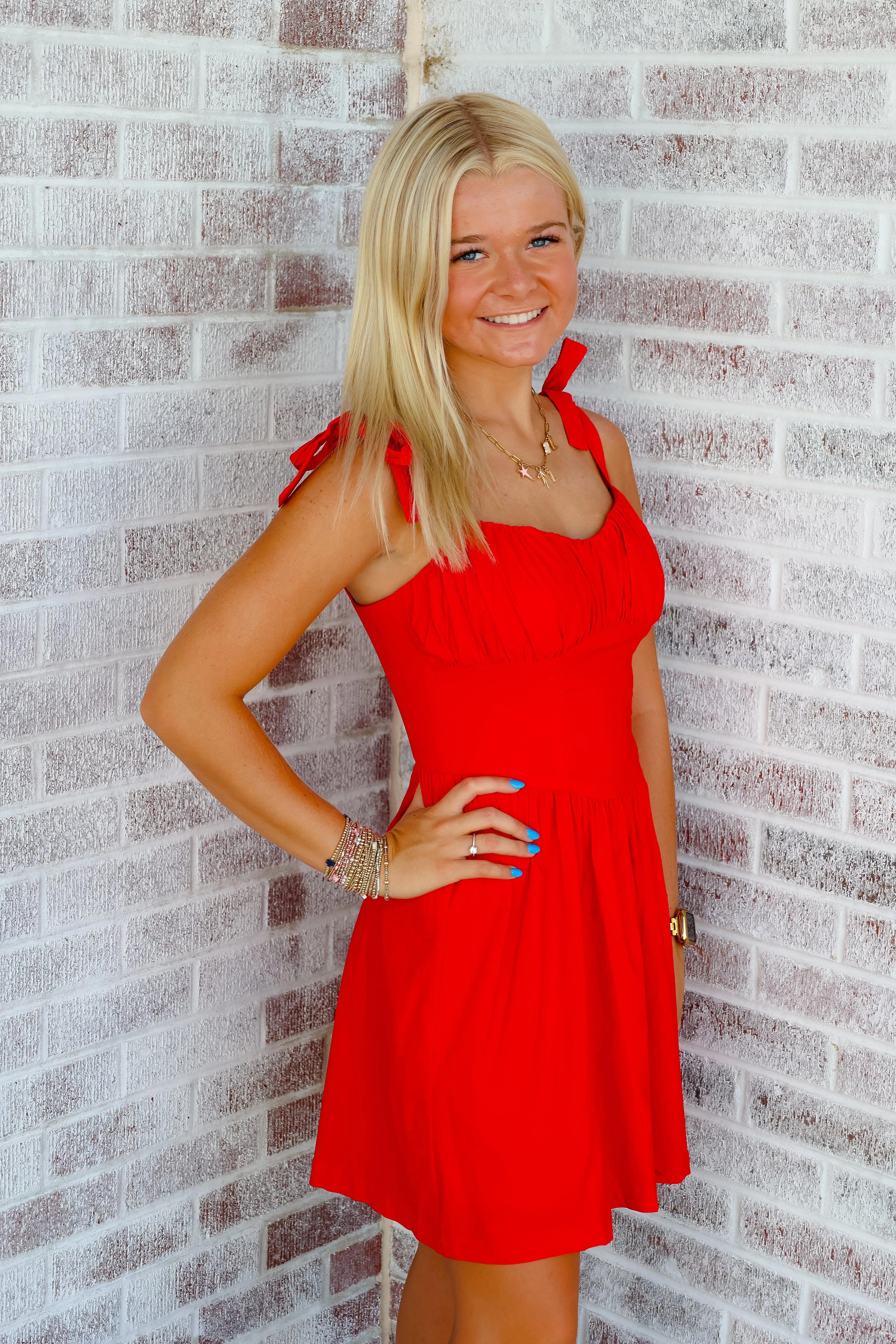 Saturday at Sanford Shoulder Tie Mini Dress