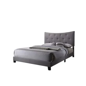 Saul Queen Bed w/Concave Headboard, Gray Fabric