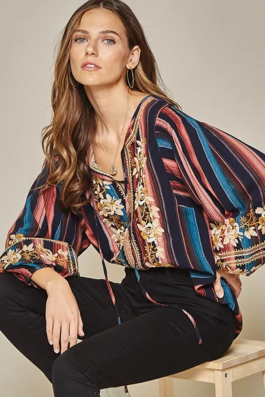 Savanna Jane Embroidered Blouse - Navy