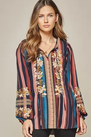 Savanna Jane Embroidered Blouse - Navy