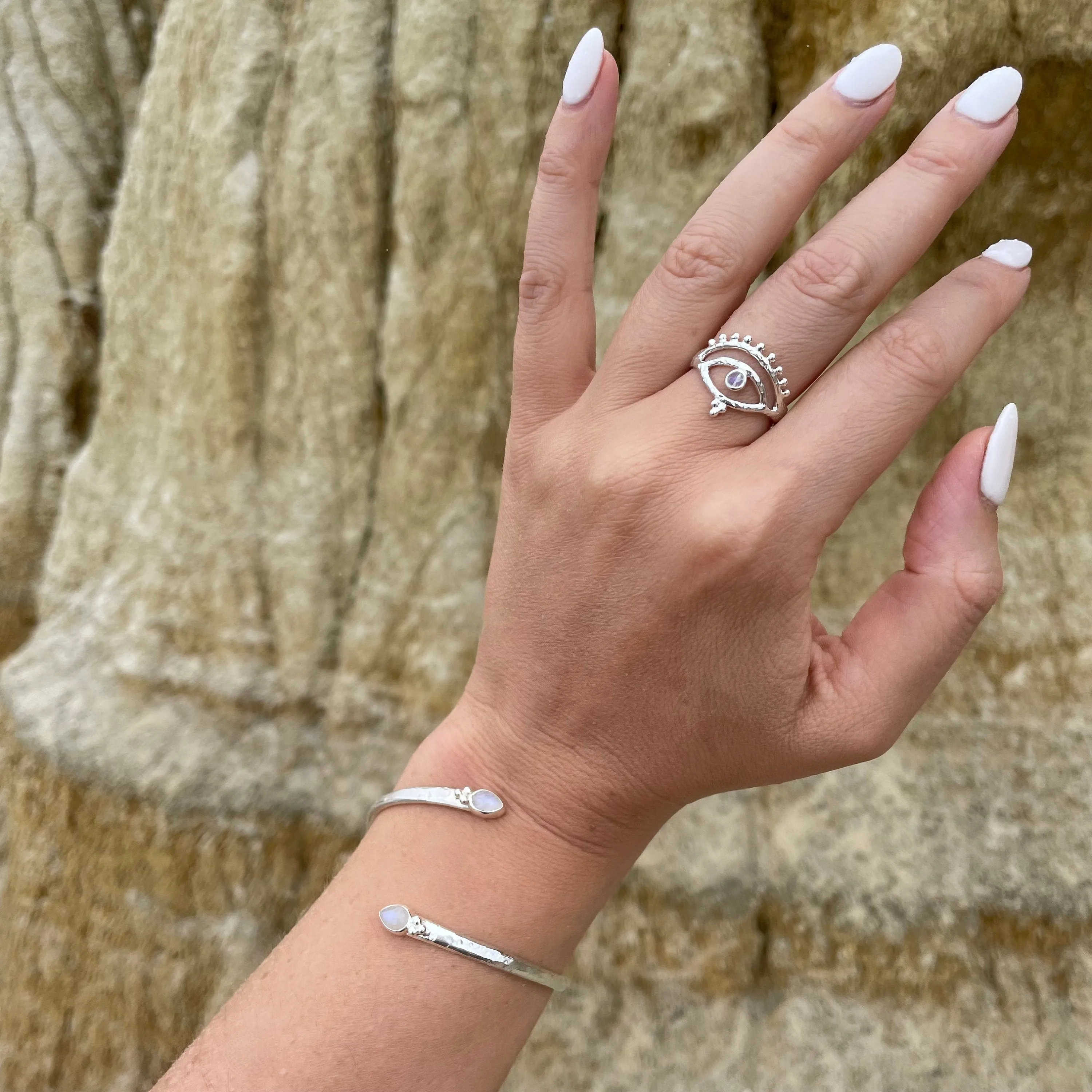 Savaya Rainbow Moonstone and Sterling Silver Bangle