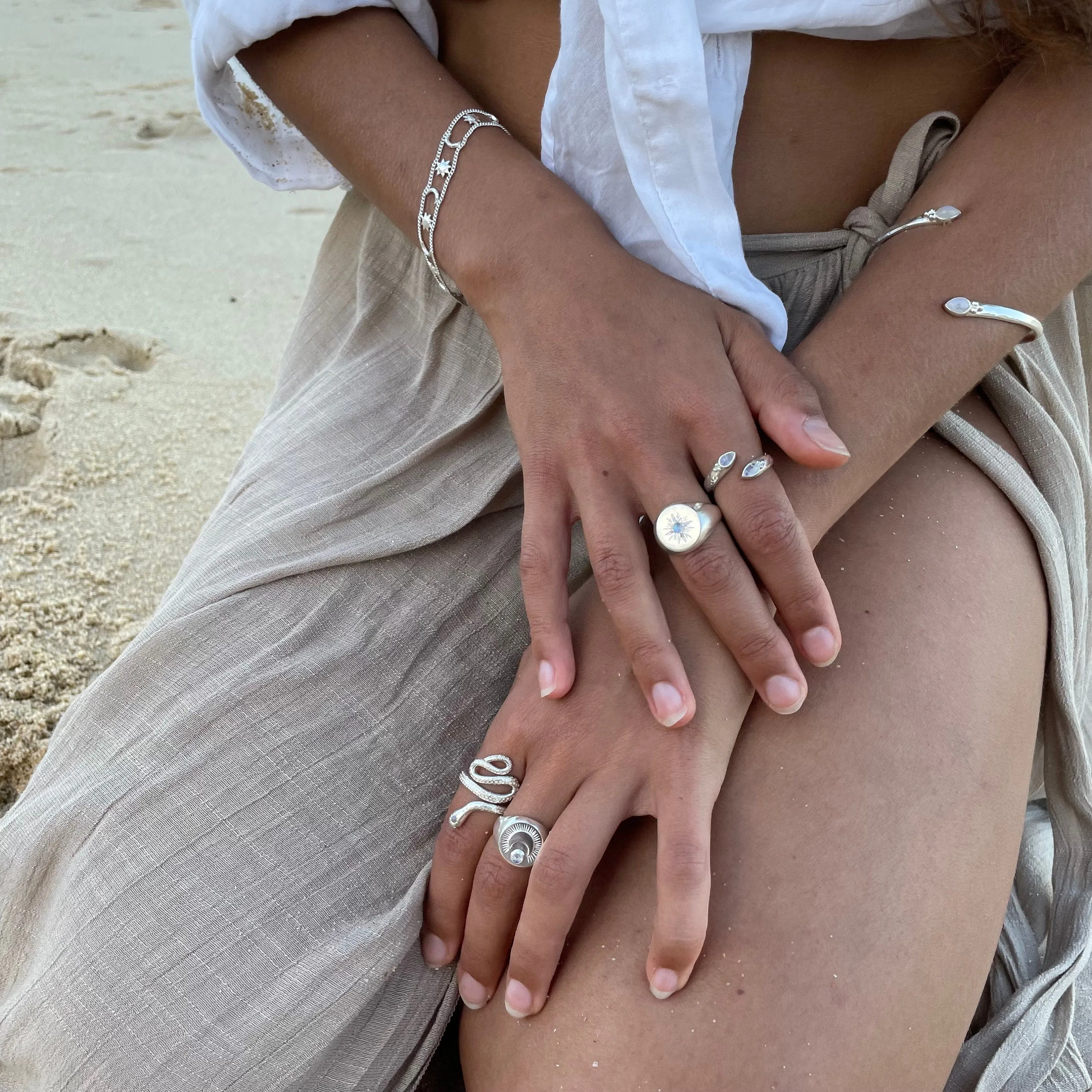 Savaya Rainbow Moonstone and Sterling Silver Bangle