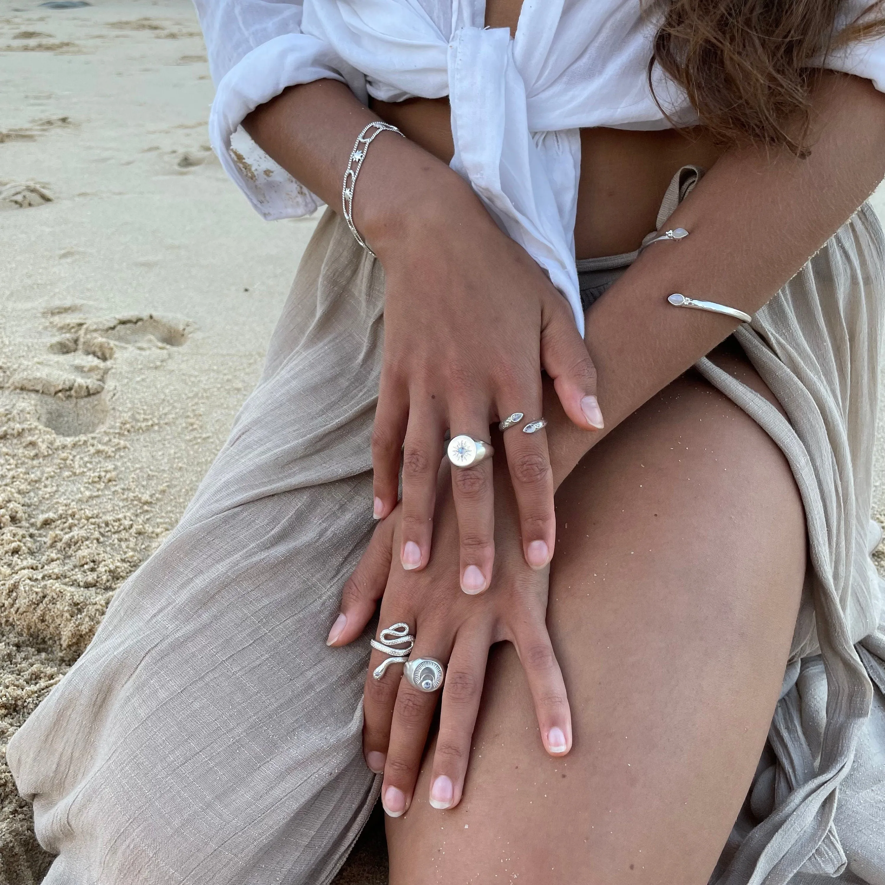 Savaya Rainbow Moonstone and Sterling Silver Bangle