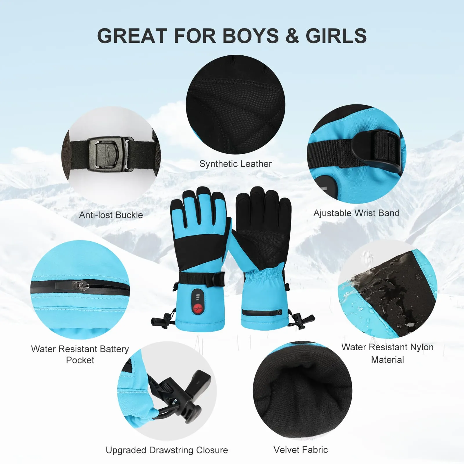 Savior Kids Heated Gloves - 7.4V Fast Heating, Touchscreen Compatible