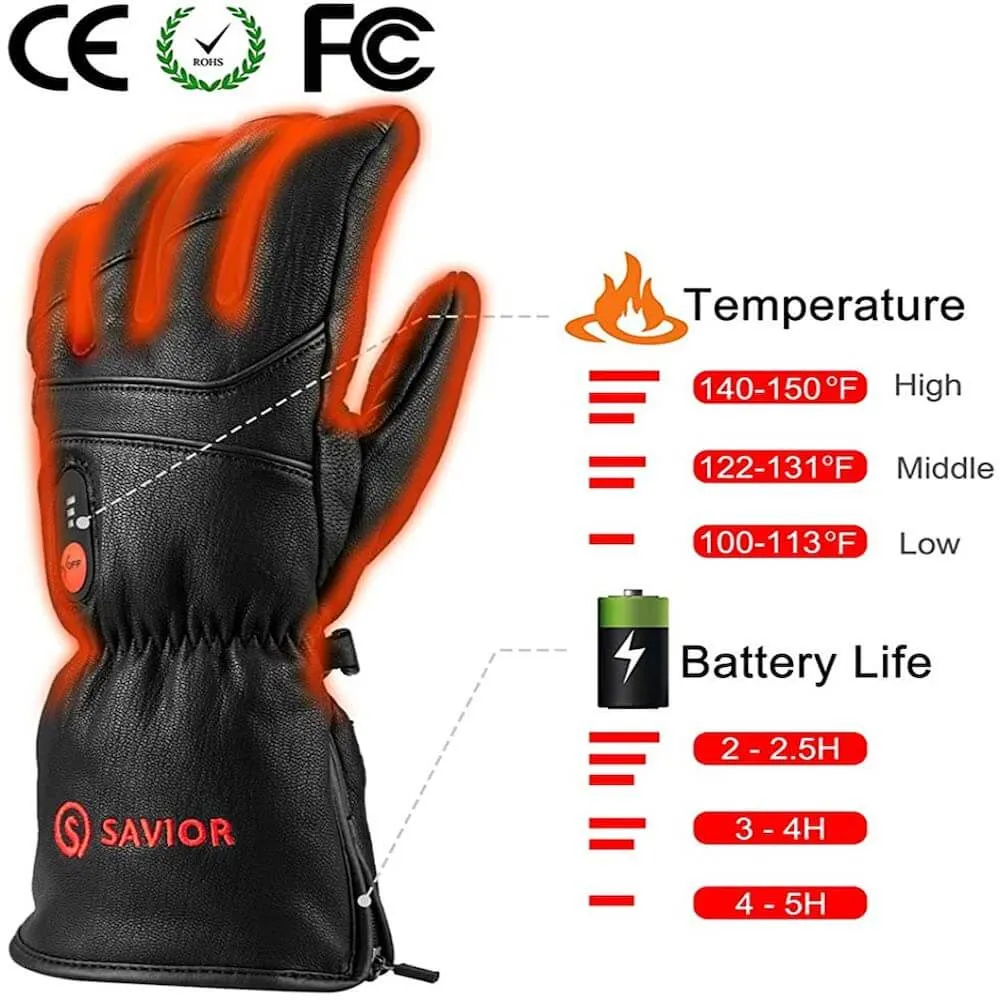 Savior Winter Heated Leather Gloves 7.4v