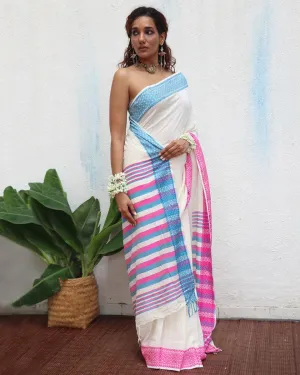 Savitri Handwoven Linen Cotton Jamdani Saree - Uma