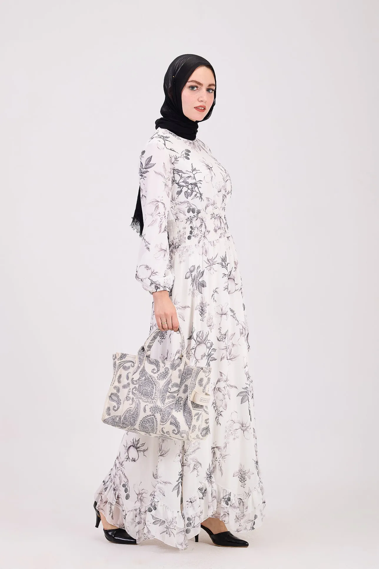 Sawsan Ethereal Floral Chiffon Maxi Dress with Cinched Waist