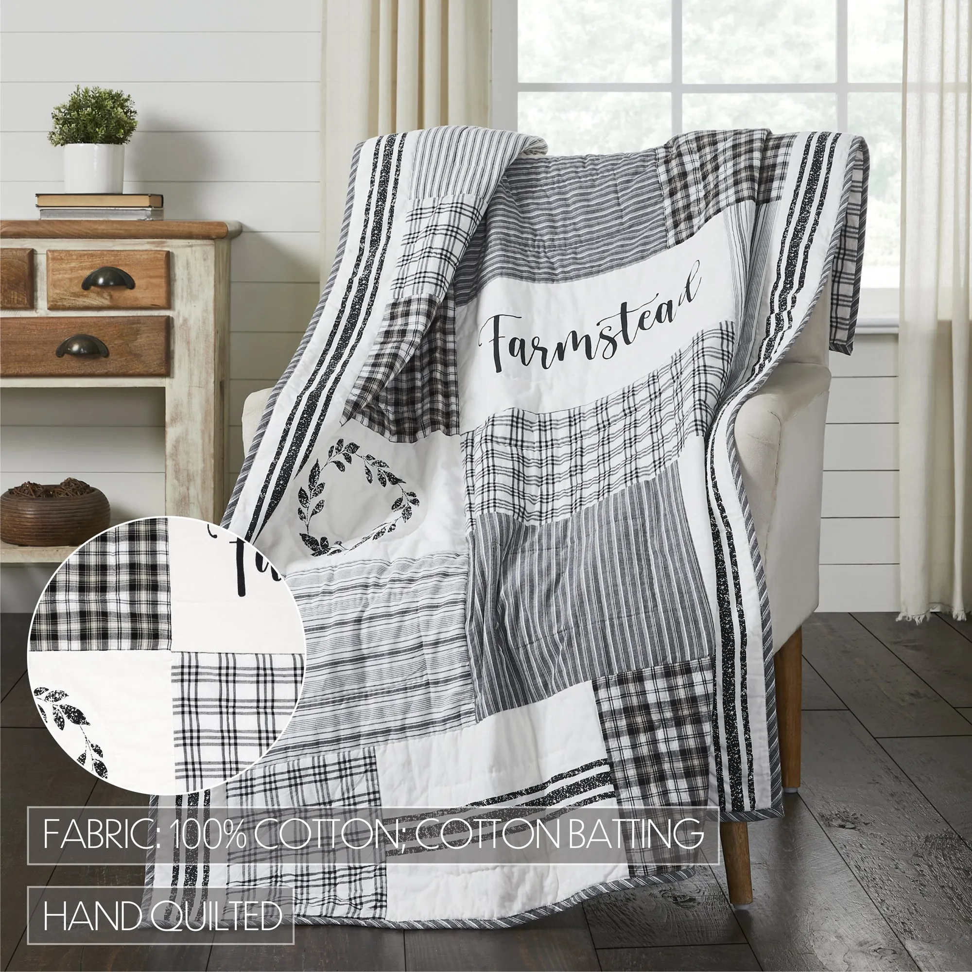 Sawyer Mill Black Stenciled Patchwork Throw 50x60