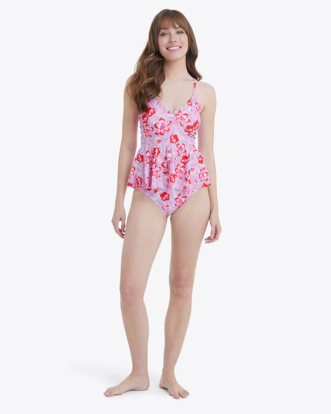 Scallop Peplum Tankini in Floral Scallop