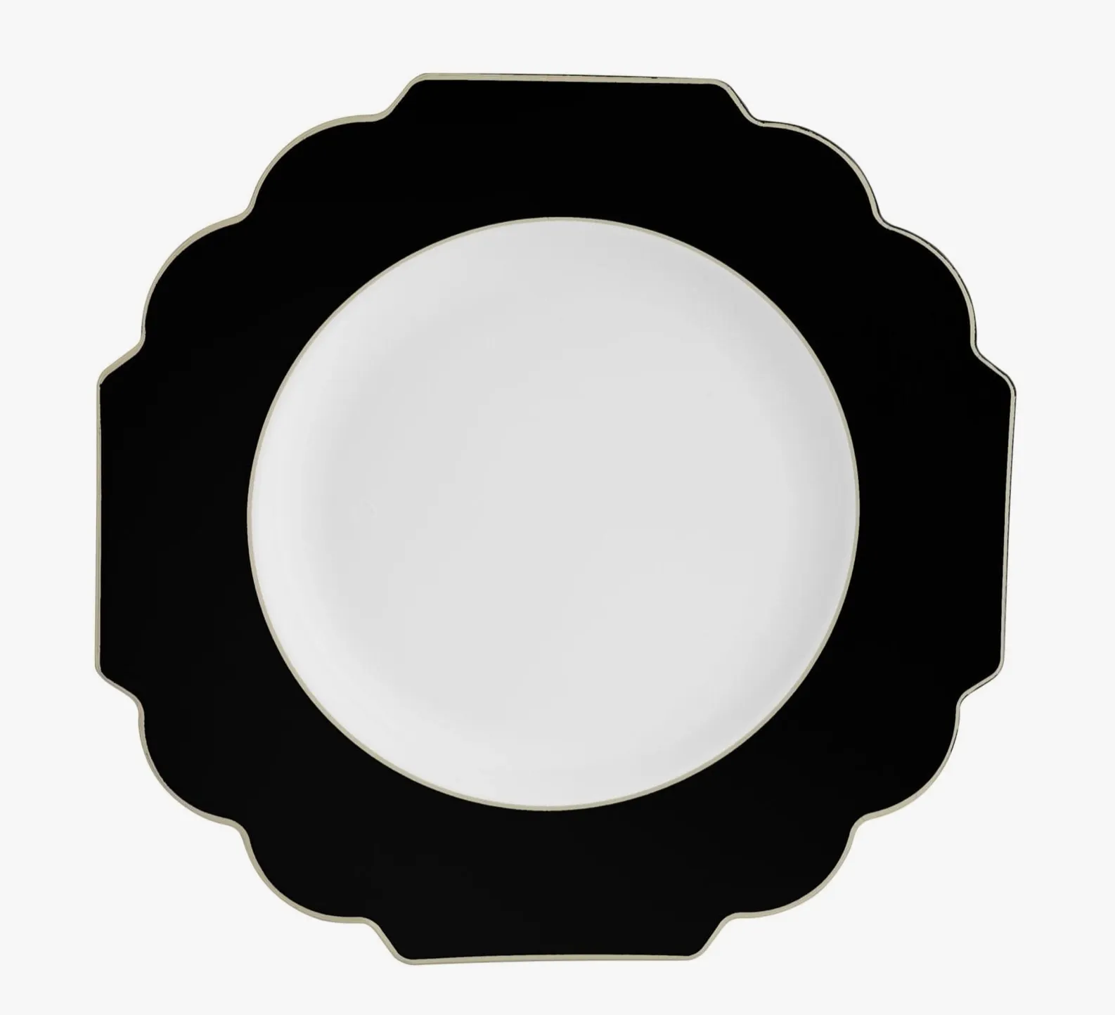 Scalloped Black w/ Gold Plastic Dinner Plates