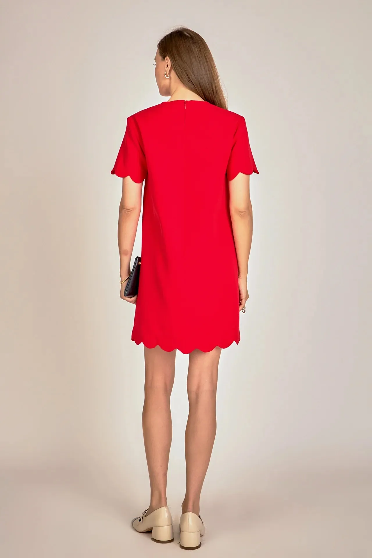 Scalloped Holiday Bow Mini Dress