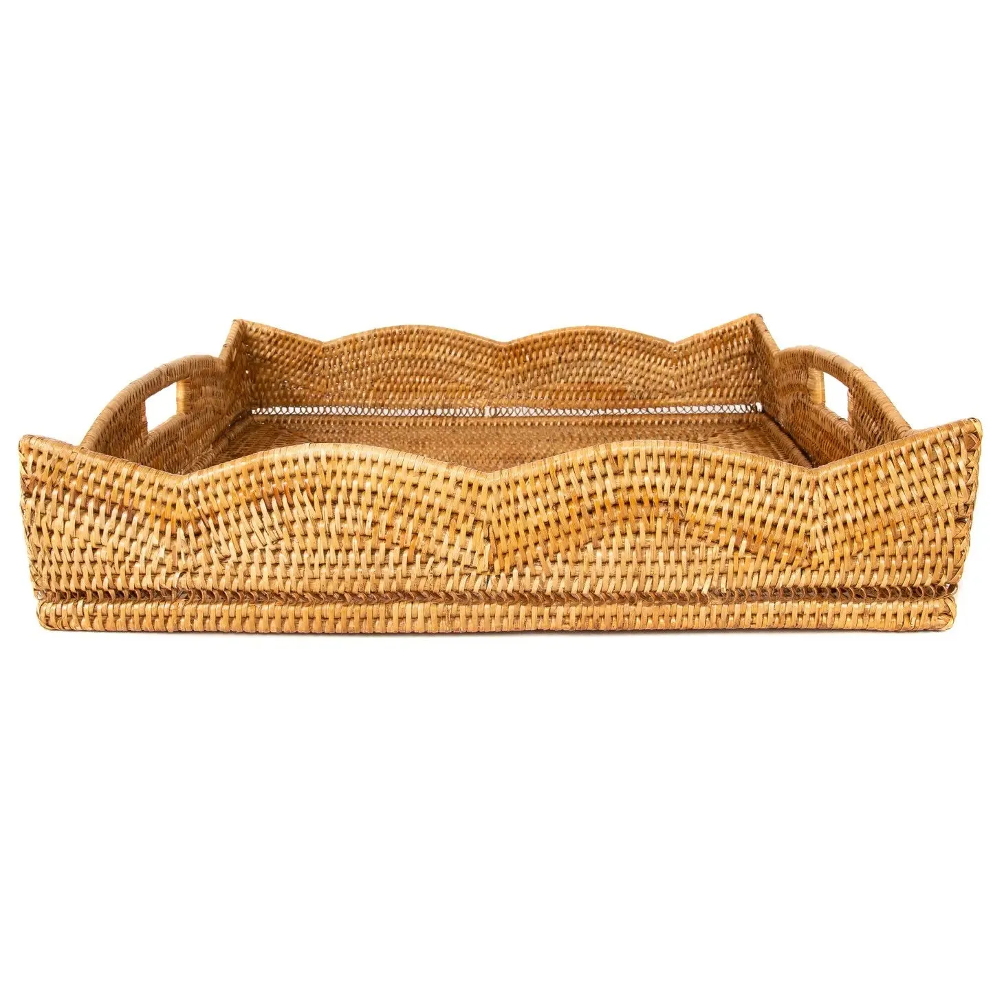 Scalloped Rattan Square Tray