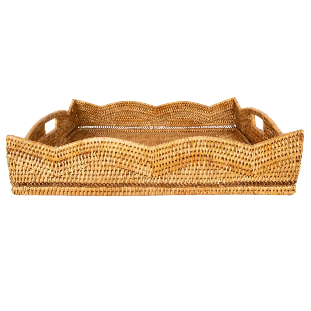 Scalloped Rattan Square Tray