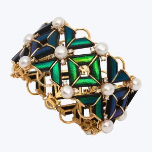 Scarab Bracelet with Pearl, Diamond and 9k gold