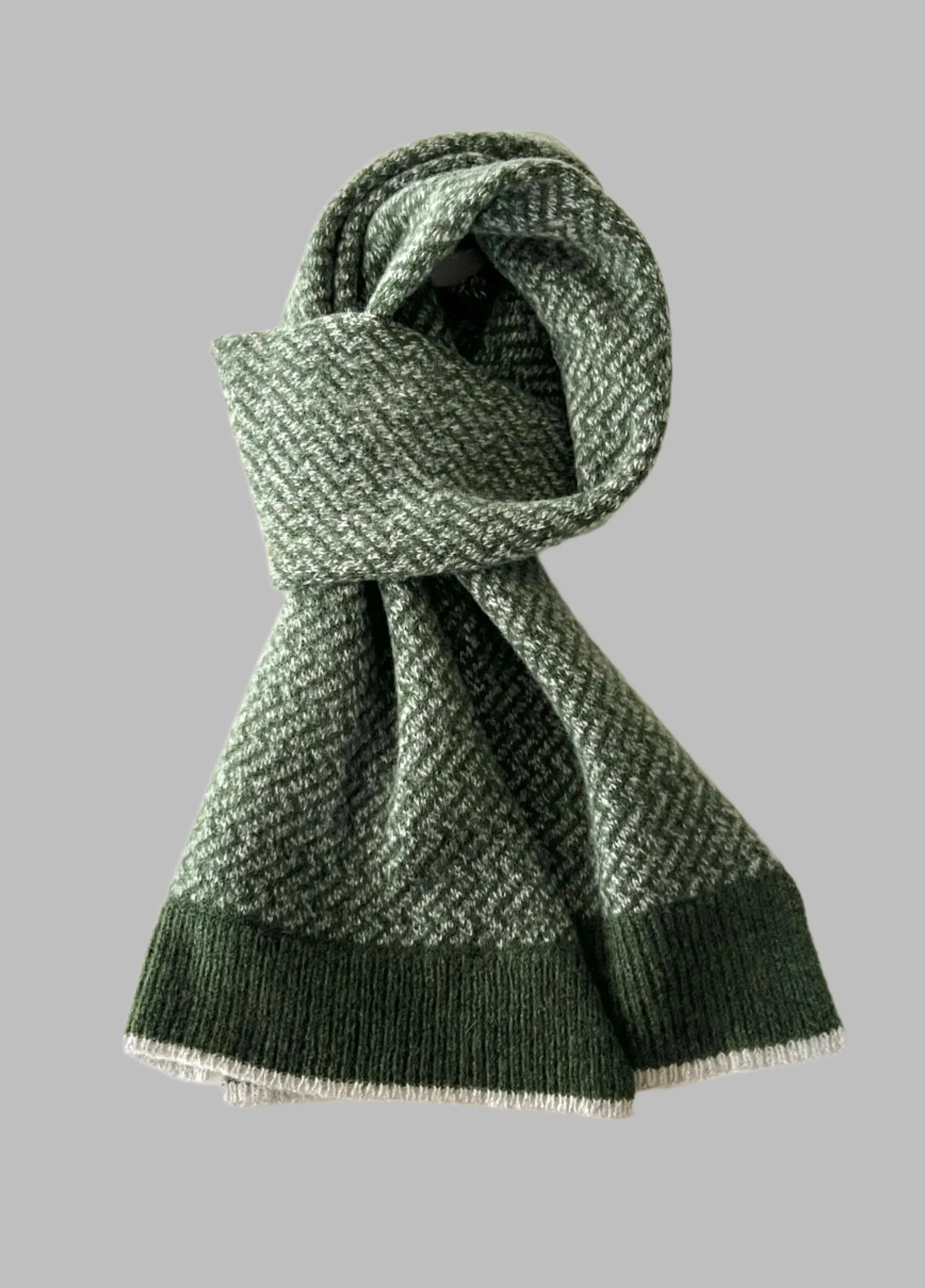 Scarf - super soft merino lambswool Nordic zigzag pattern scarf in marled yarn