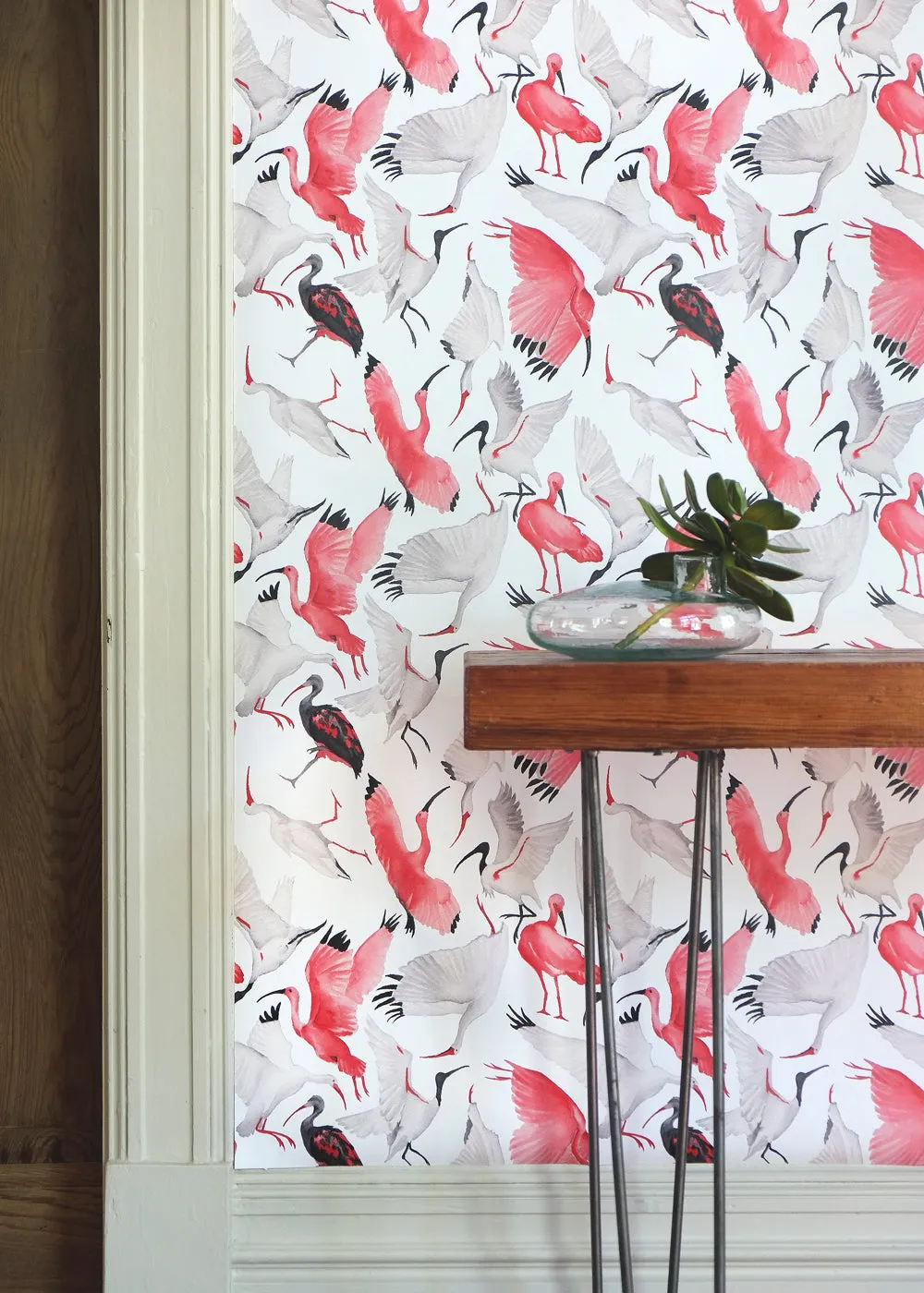 Scarlet and White Ibises Small Scale Wallpaper