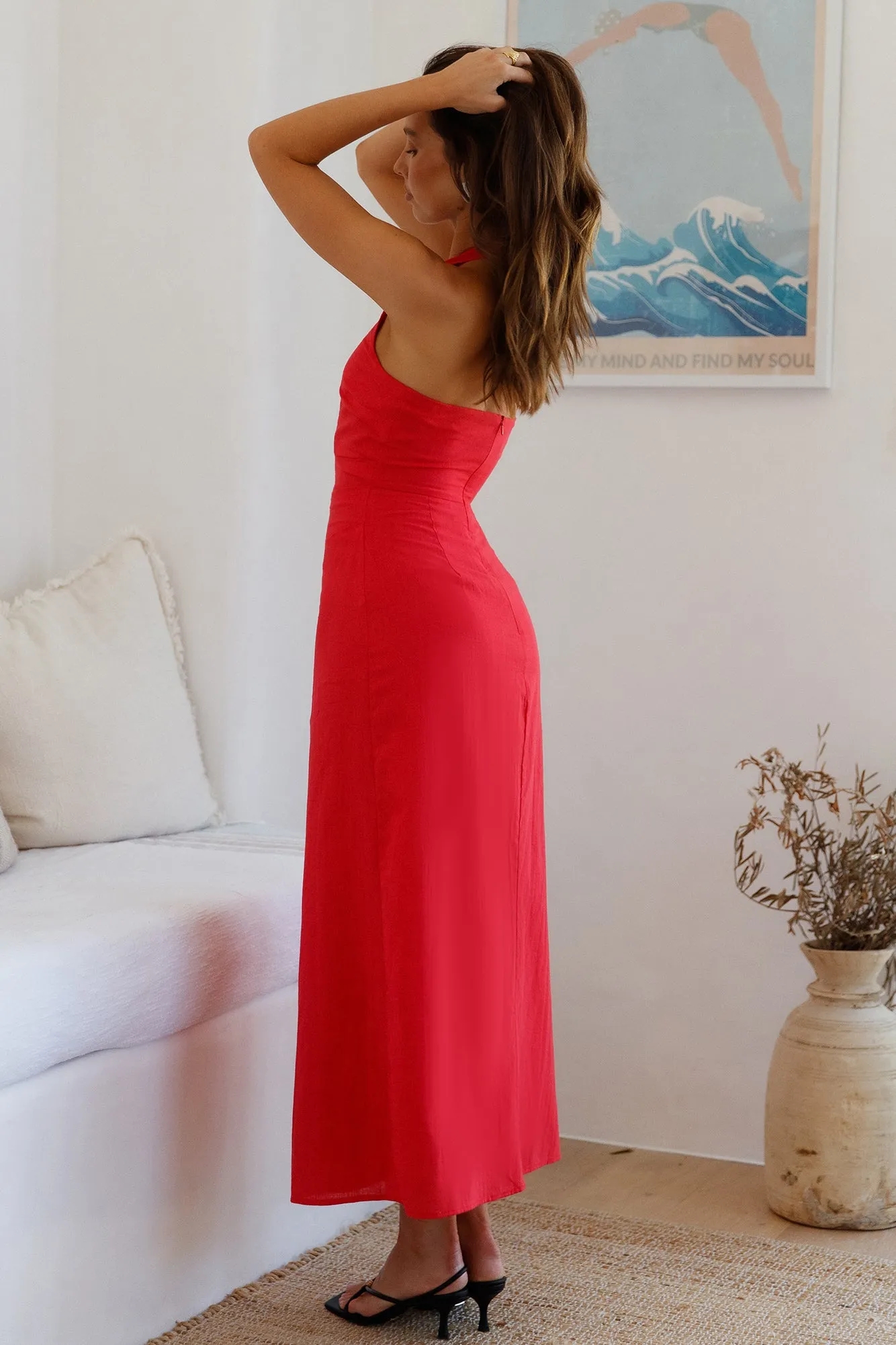 Scarlet Hues Halter Maxi Dress Red