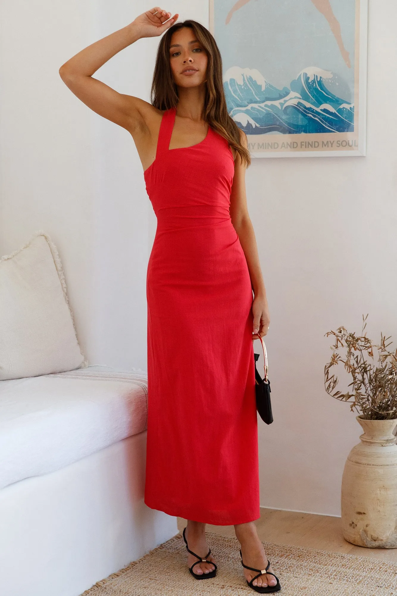 Scarlet Hues Halter Maxi Dress Red