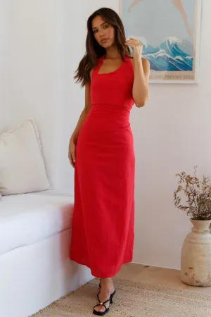 Scarlet Hues Halter Maxi Dress Red