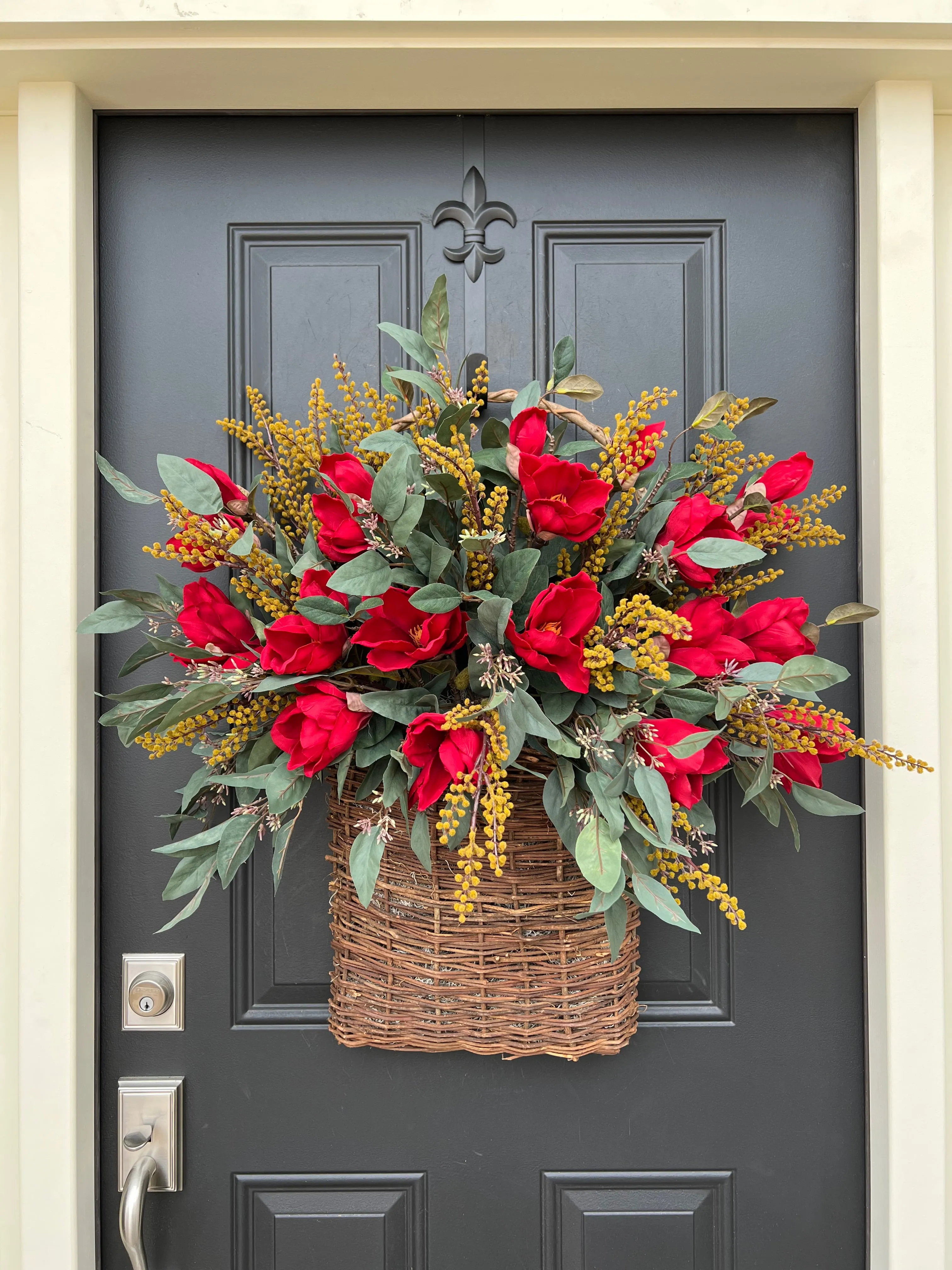 Scarlet Magnolia Autumn Basket Wreath