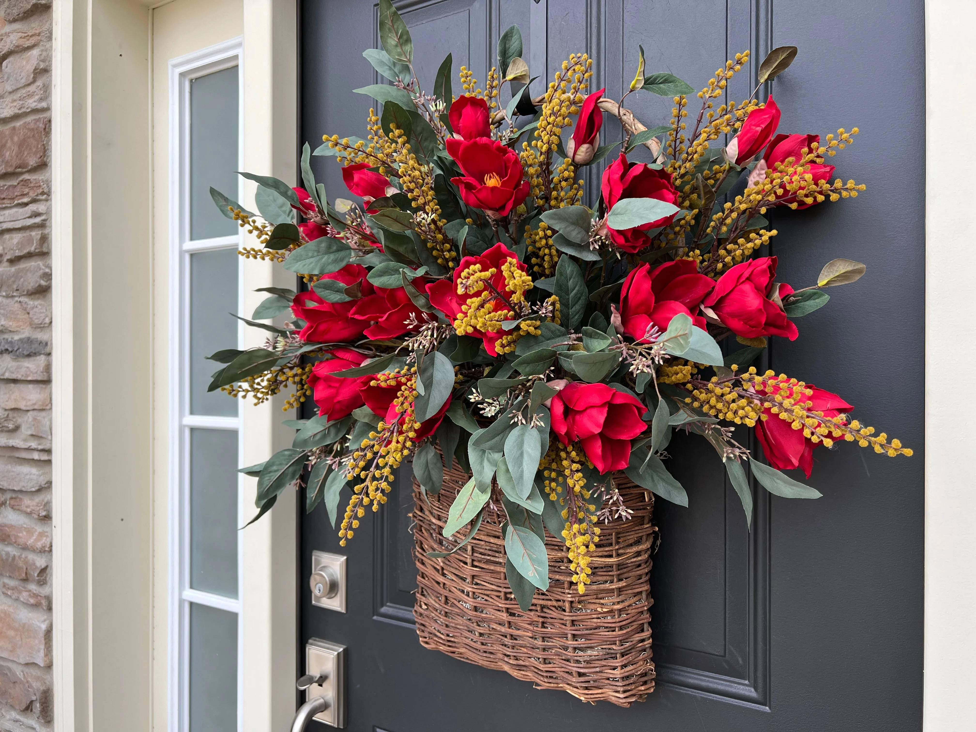 Scarlet Magnolia Autumn Basket Wreath