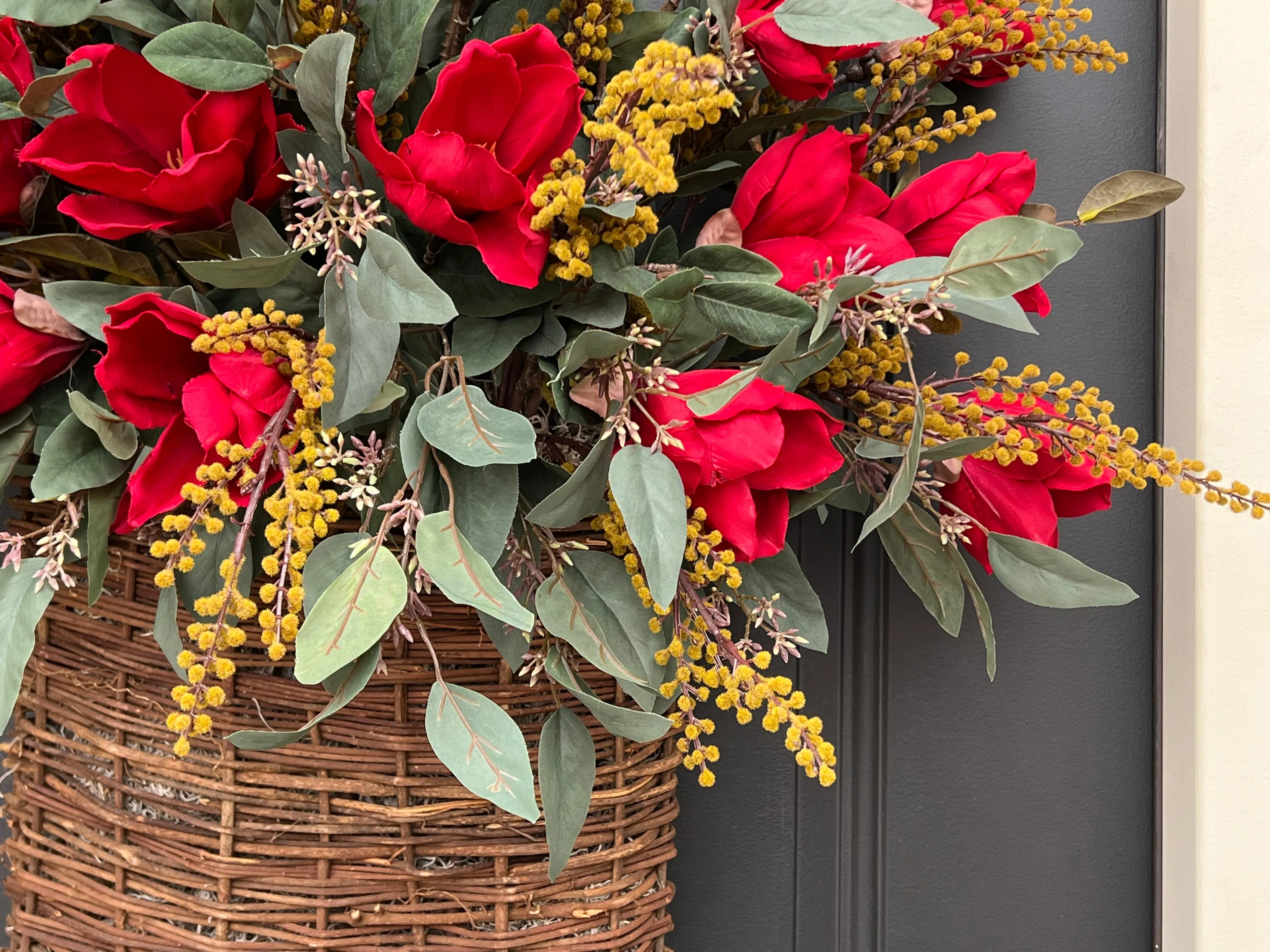 Scarlet Magnolia Autumn Basket Wreath