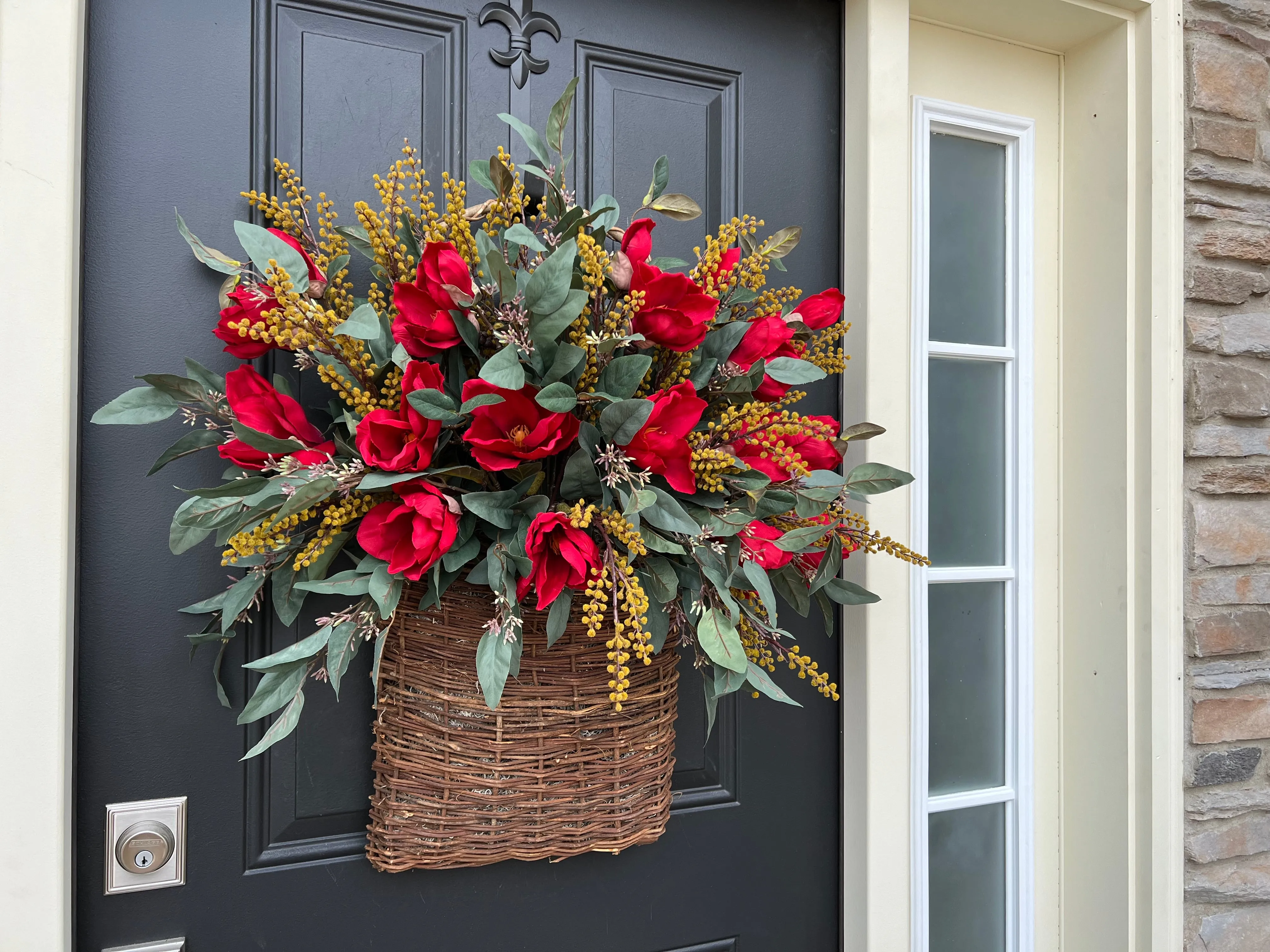 Scarlet Magnolia Autumn Basket Wreath