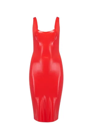 Scarlet Red Latex Midi Dress