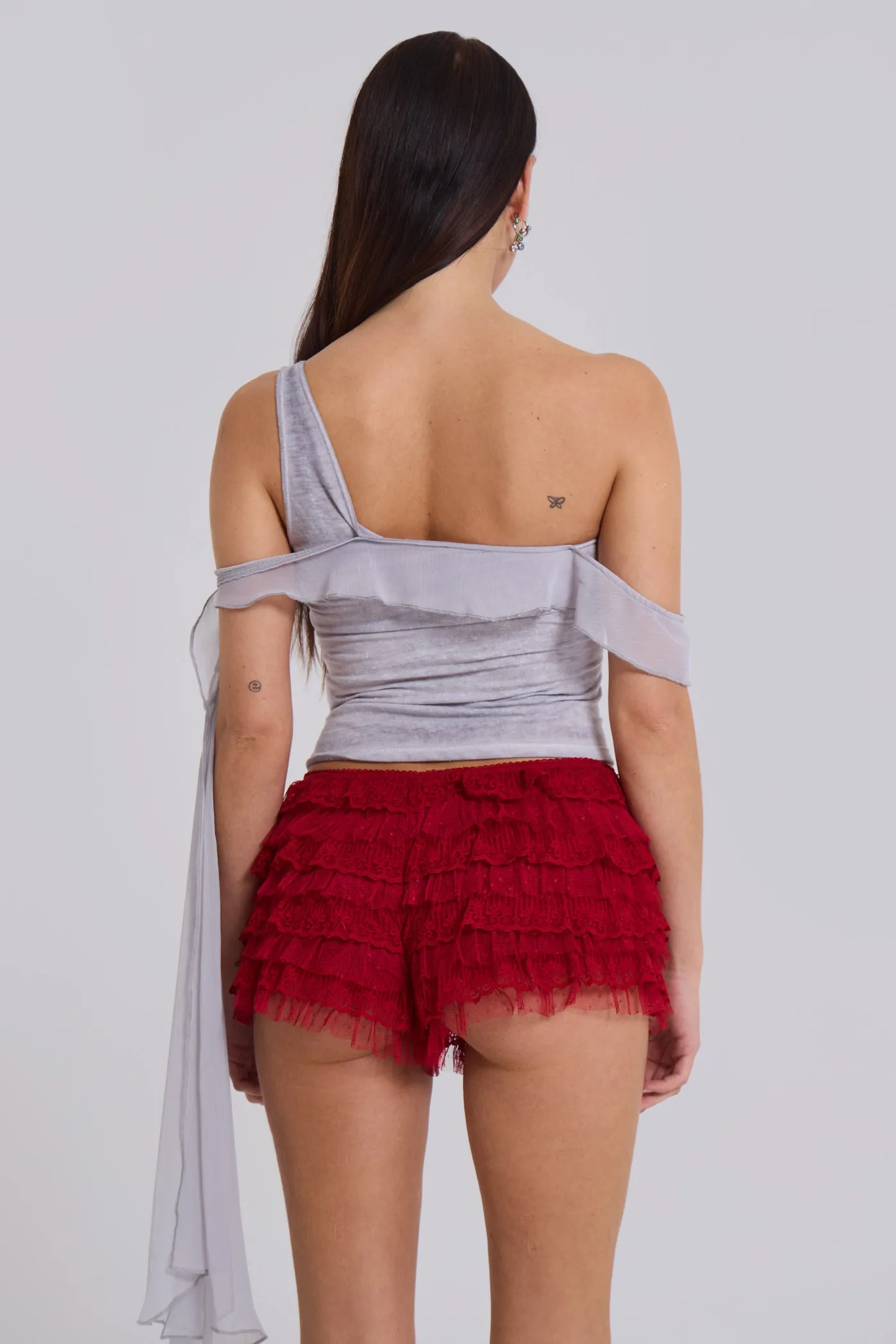 Scarlet Red Rhea Lace Bloomer Shorts