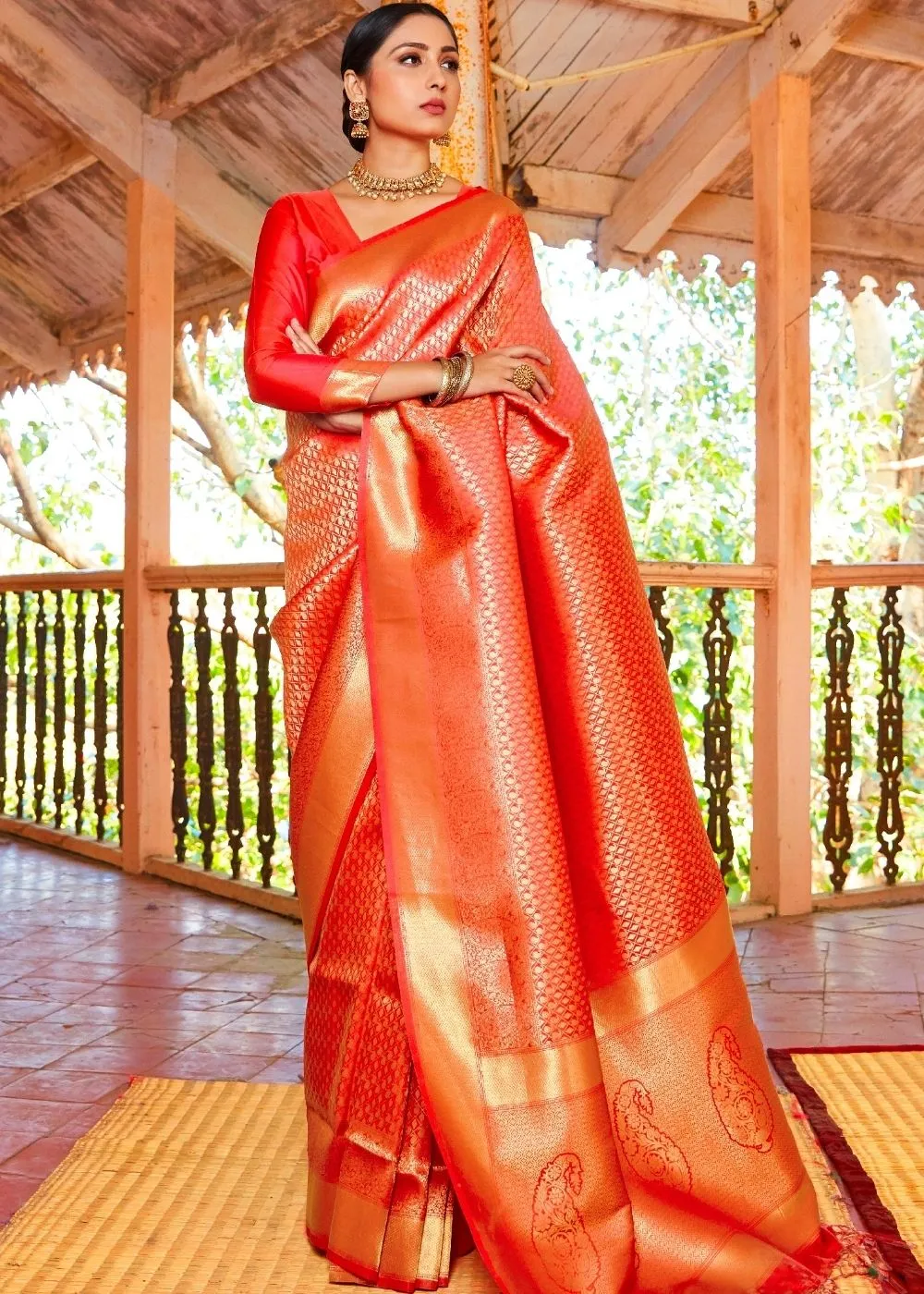 Scarlet Red Woven Kanjivaram Saree:Limited Edition