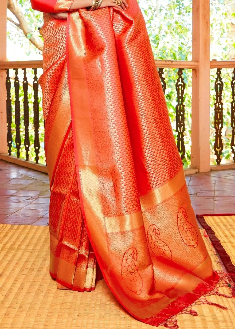 Scarlet Red Woven Kanjivaram Saree:Limited Edition