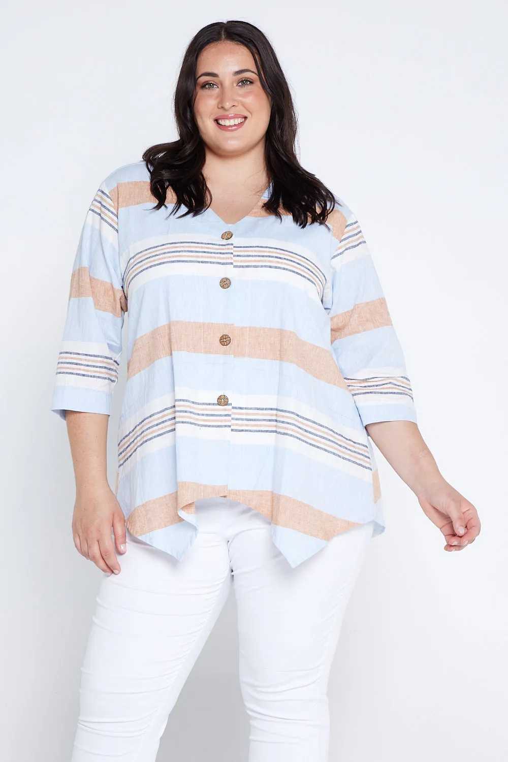 Scottie Linen Stripe Shirt - Blue Orange