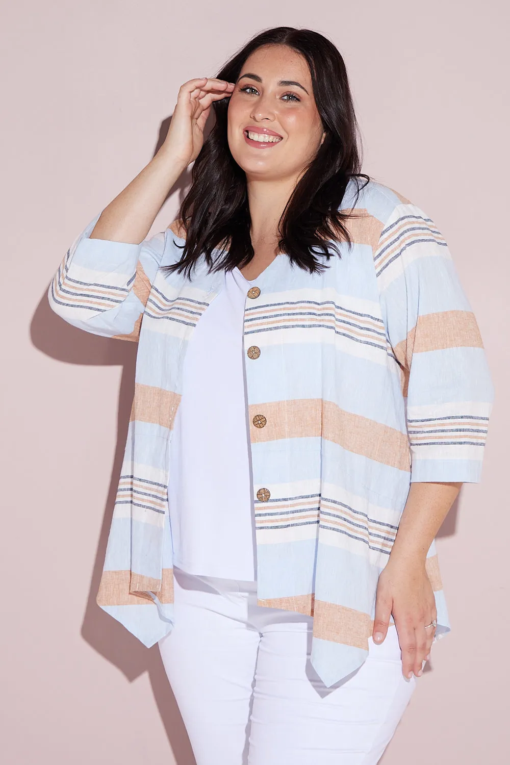 Scottie Linen Stripe Shirt - Blue Orange