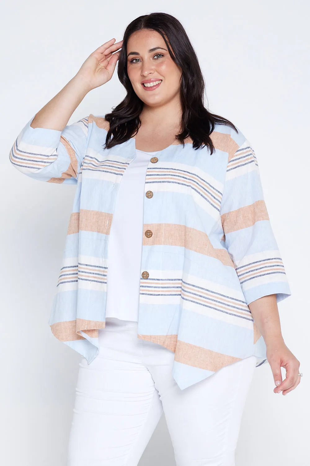 Scottie Linen Stripe Shirt - Blue Orange