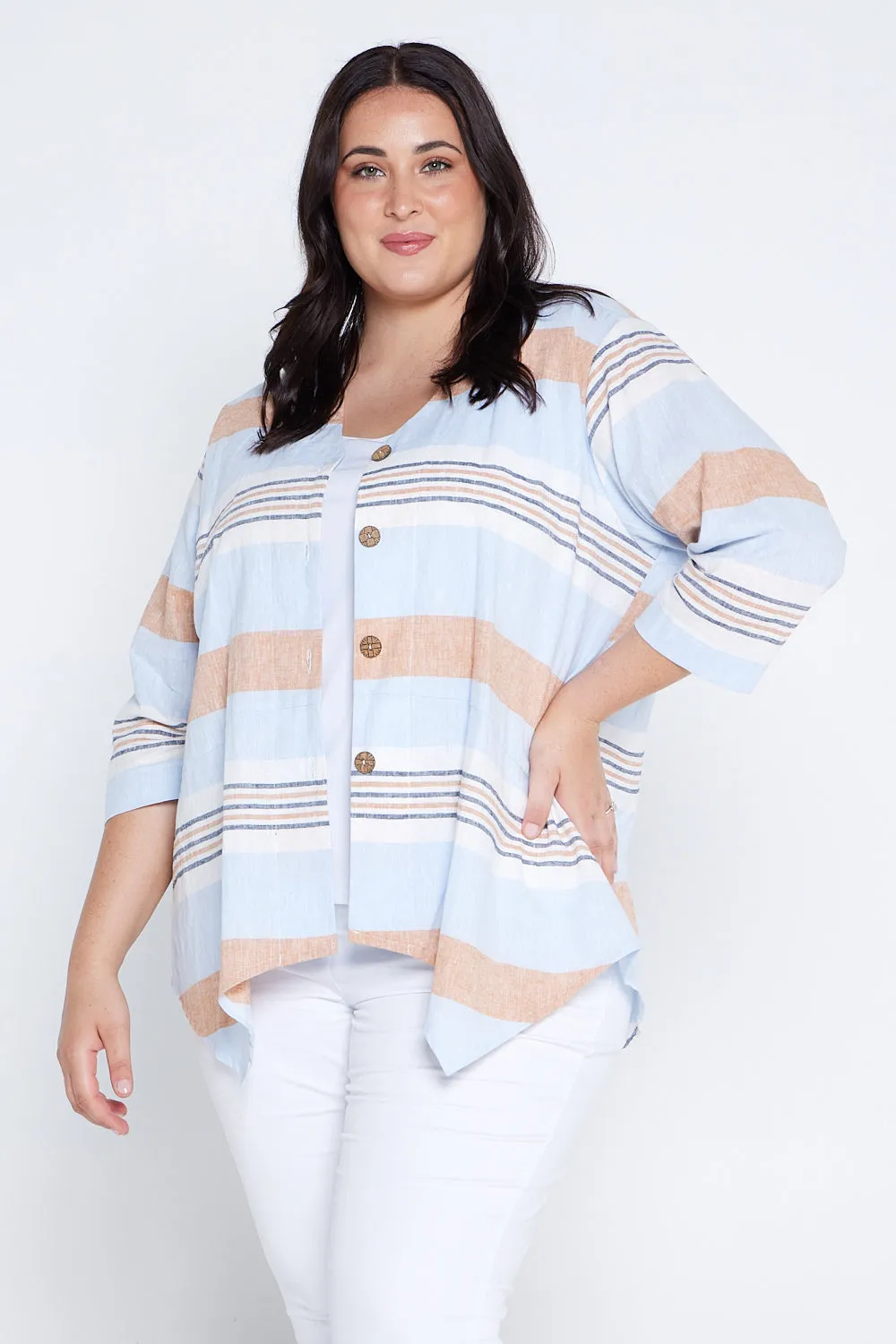 Scottie Linen Stripe Shirt - Blue Orange