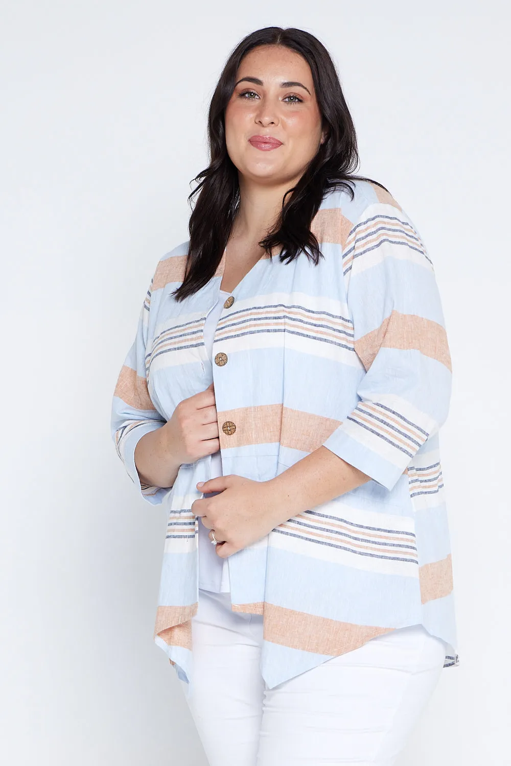 Scottie Linen Stripe Shirt - Blue Orange