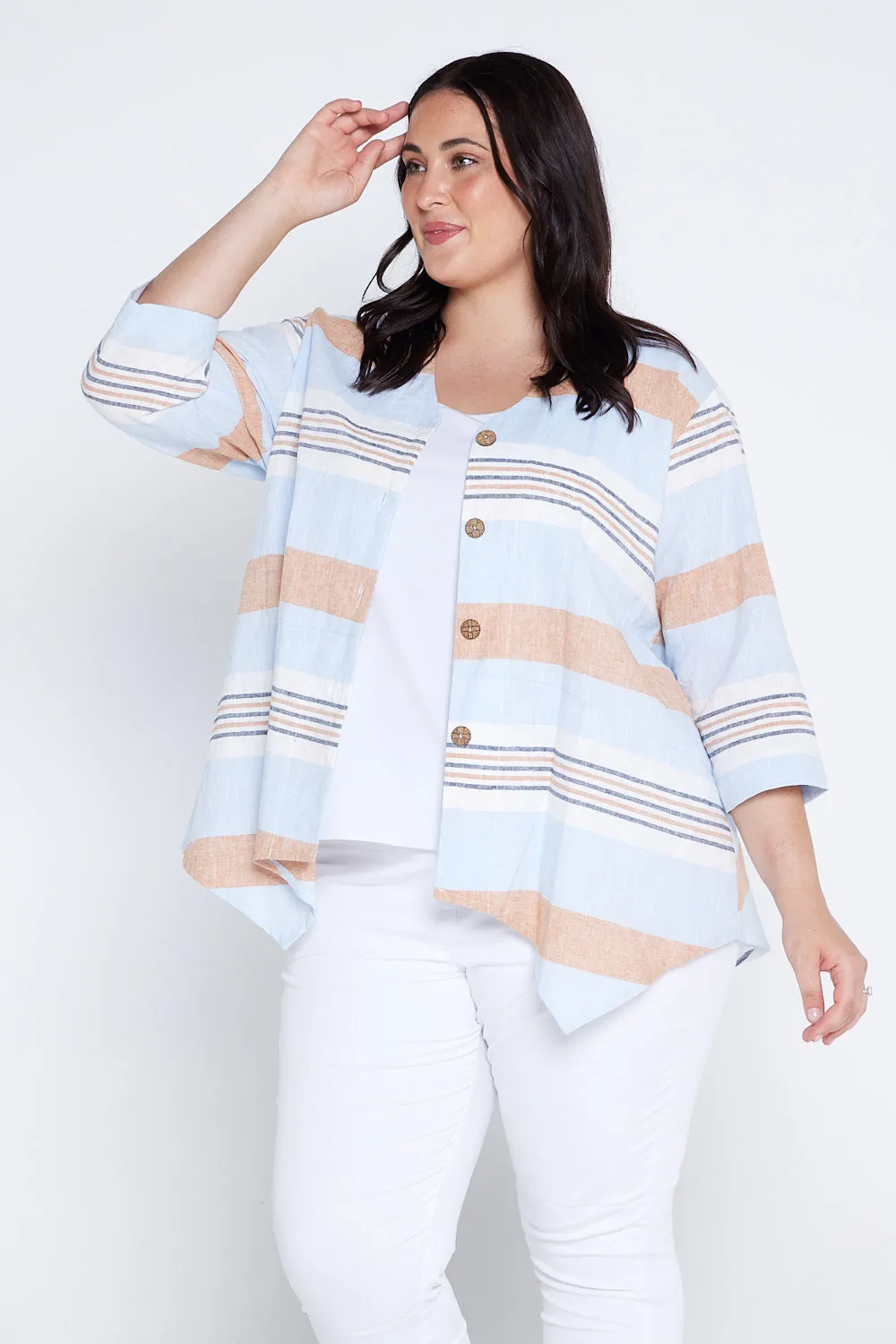 Scottie Linen Stripe Shirt - Blue Orange