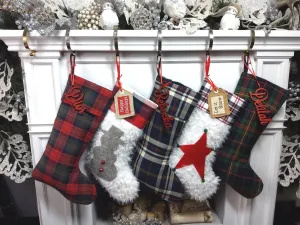 Scottish Plaid Personalized Christmas Stockings with Wooden Name Tags or Embroidered Limited Edition