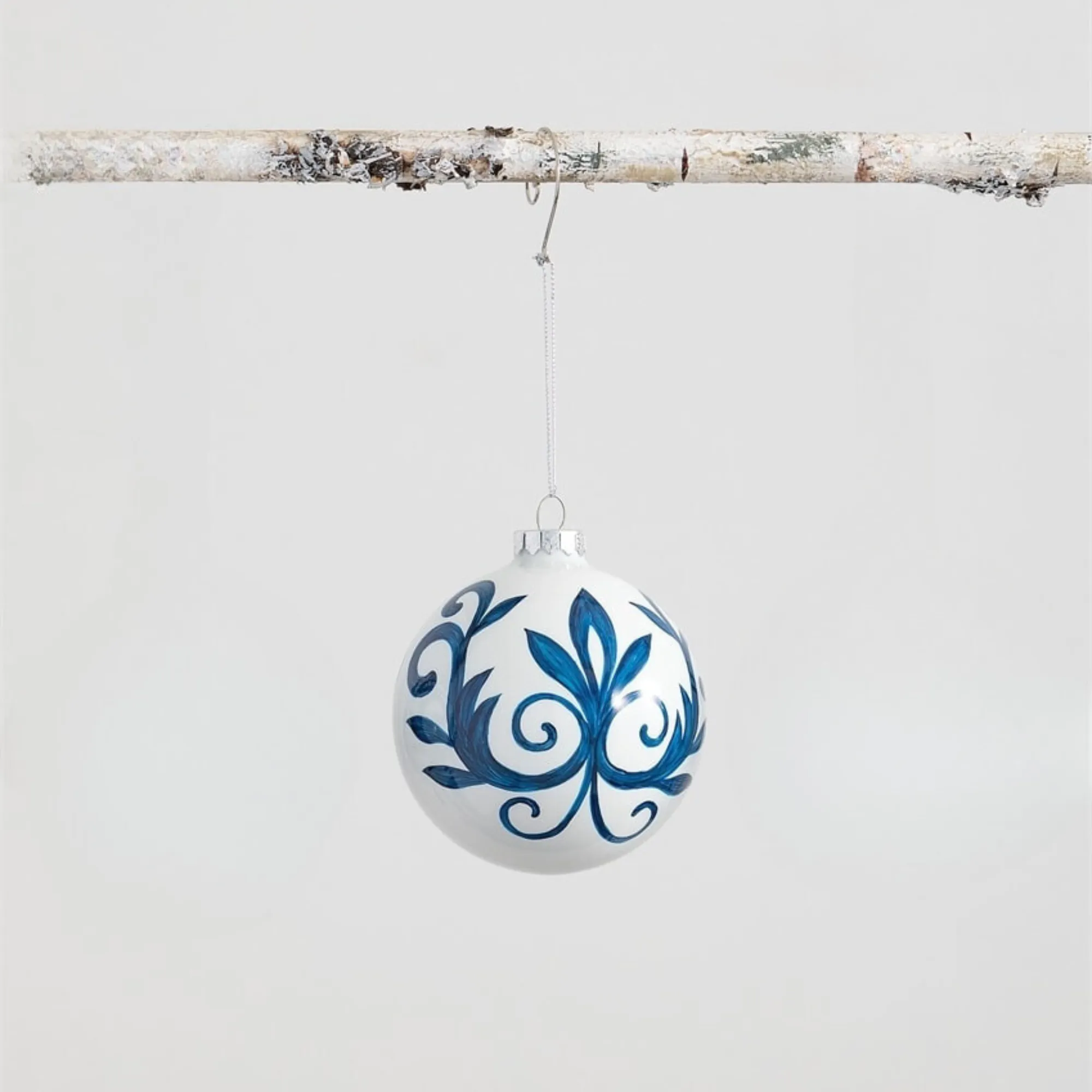 Scroll Ball Ornament Blue and White