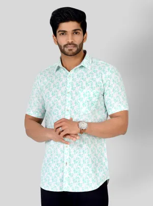 Scuba Blue & White Printed Slim Fit Casual Shirt | JadeBlue