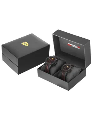 Scuderia Ferrari Red Rev Gift Set - Black Dials - Black Silicone Straps