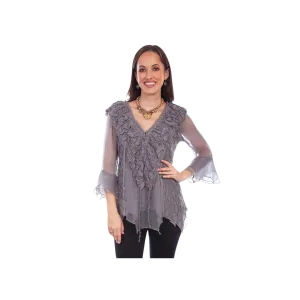 Scully Leathers Women's Crochet Lace Top Grey Shirt