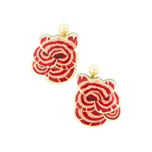 Sculptural Botanical Marquetry Red Mushrooms Earrings