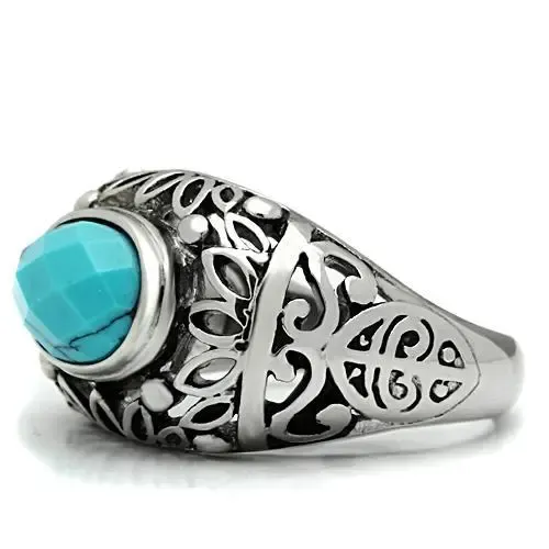 Sea Blue Turquoise Stainless Steel Ring - A Unique Valentine's Gift, Modern Style Ring, Elegant Accessory, Unique Love Token