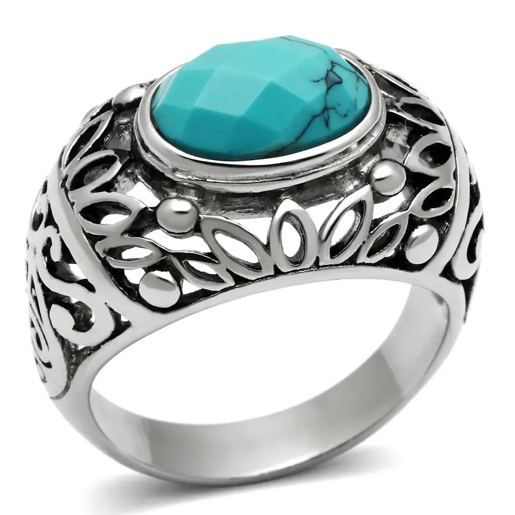 Sea Blue Turquoise Stainless Steel Ring - A Unique Valentine's Gift, Modern Style Ring, Elegant Accessory, Unique Love Token