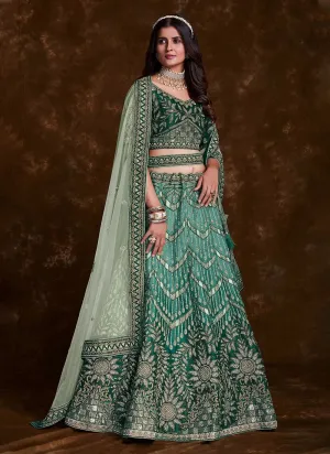 Sea Green Art Silk Lehenga Set with Exquisite Work - Lehenga Designs