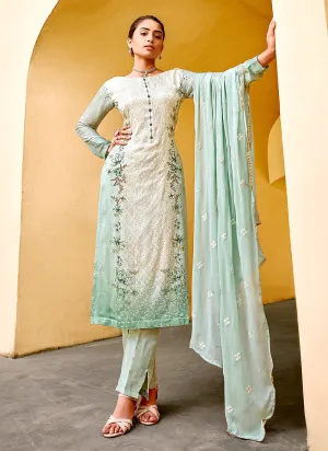 Sea Green Chikankari Embroidered Pant Style Suit