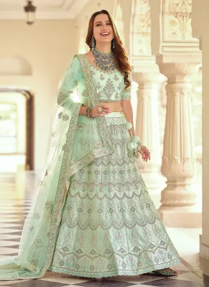 Sea Green Color Crepe Fabric Dori And Sequins Work Lehenga