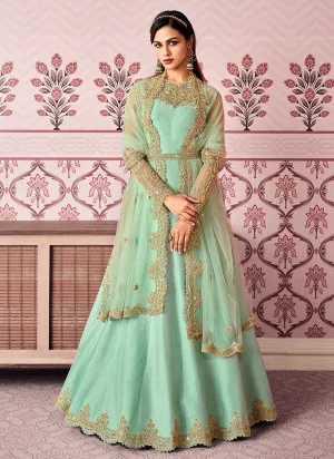 Sea Green Cutwork Zari Embroidered Anarkali Suit